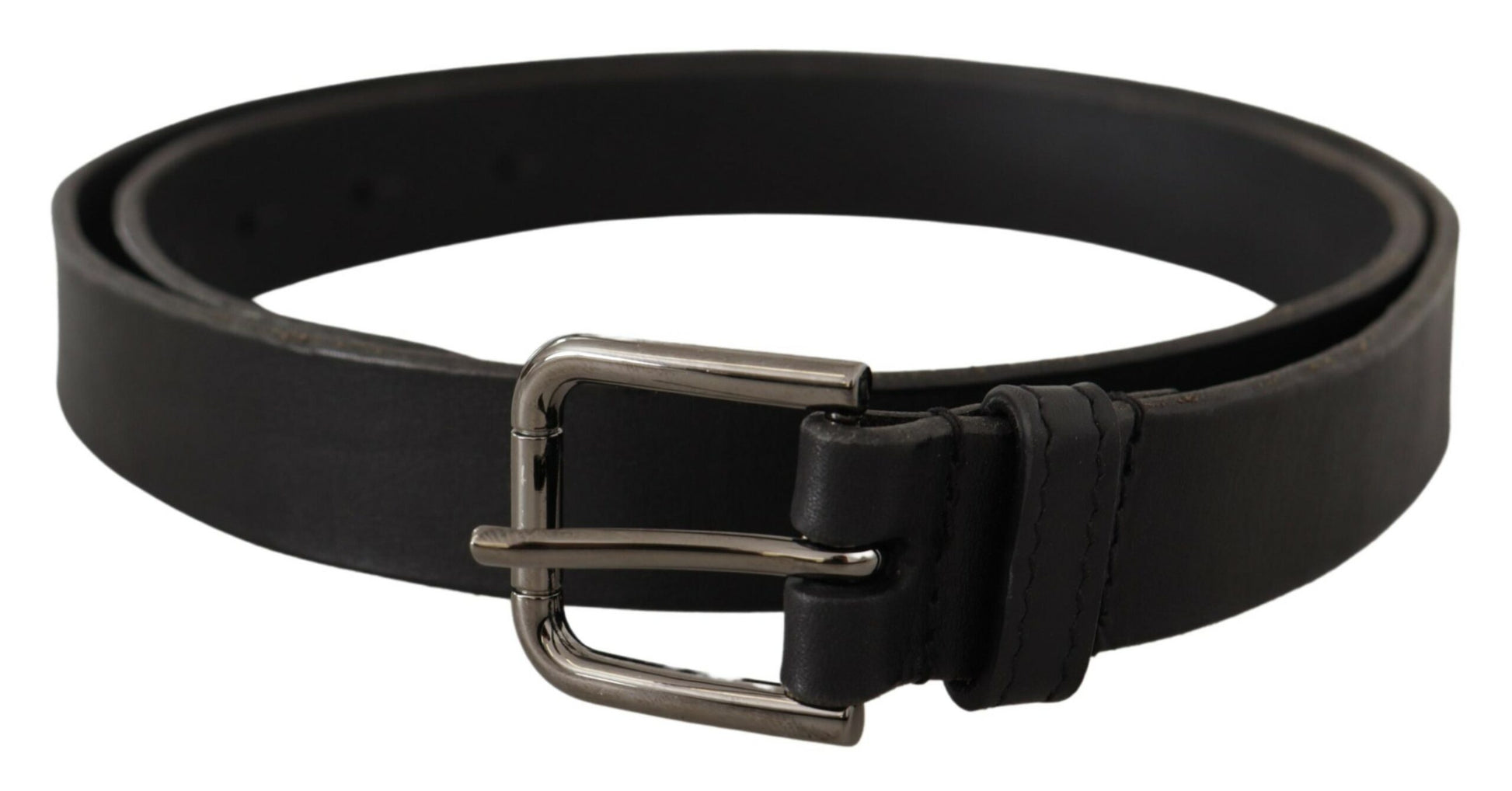 Black Calf Leather Logo Engraved Metal Buckle Belt-Dolce & Gabbana-LabelTerrace.com