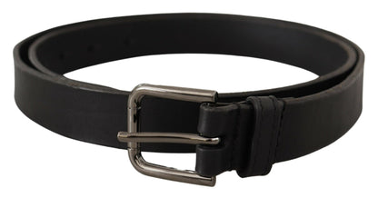 Black Calf Leather Logo Engraved Metal Buckle Belt-Dolce & Gabbana-LabelTerrace.com