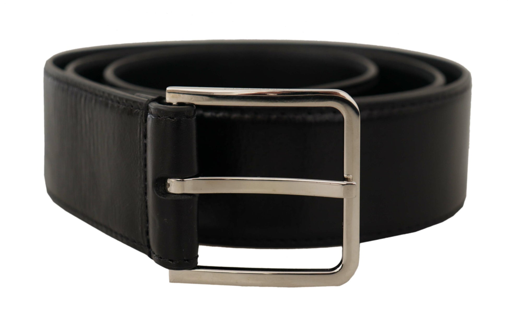Black Calf Leather Logo Engraved Metal Buckle Belt-Dolce & Gabbana-LabelTerrace.com