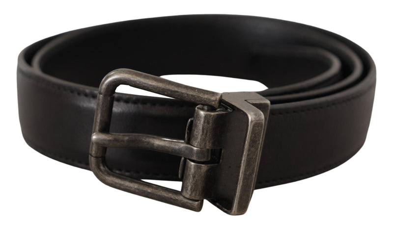 Black Calf Leather Logo Metal Buckle Belt-Dolce & Gabbana-LabelTerrace.com