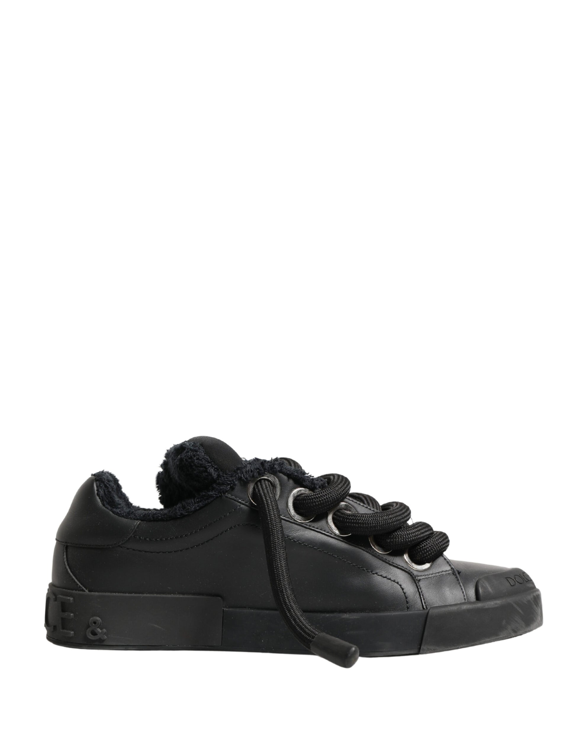 Black Calf Leather Nappa Lace-Up Sneakers Shoes