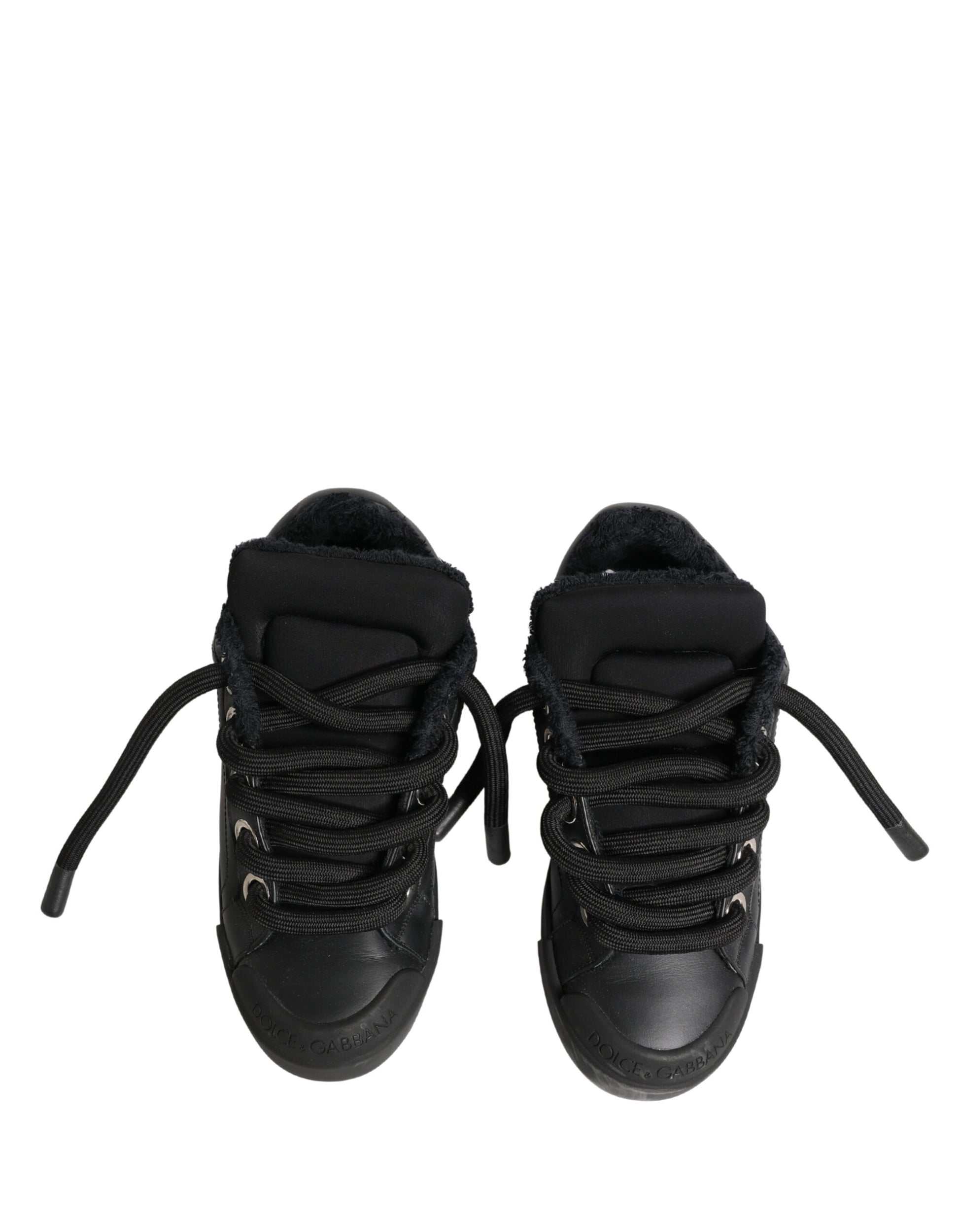 Black Calf Leather Nappa Lace-Up Sneakers Shoes