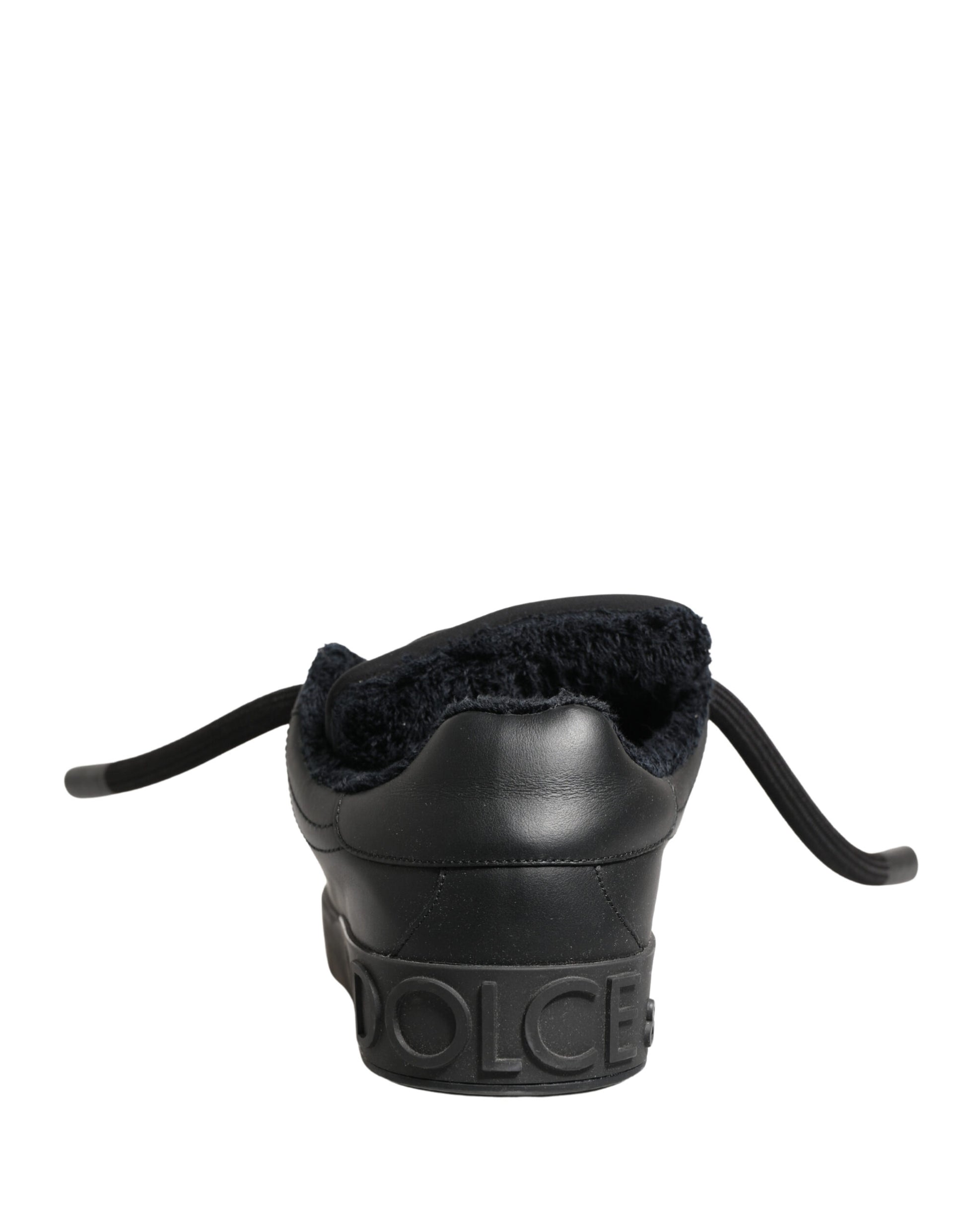 Black Calf Leather Nappa Lace-Up Sneakers Shoes