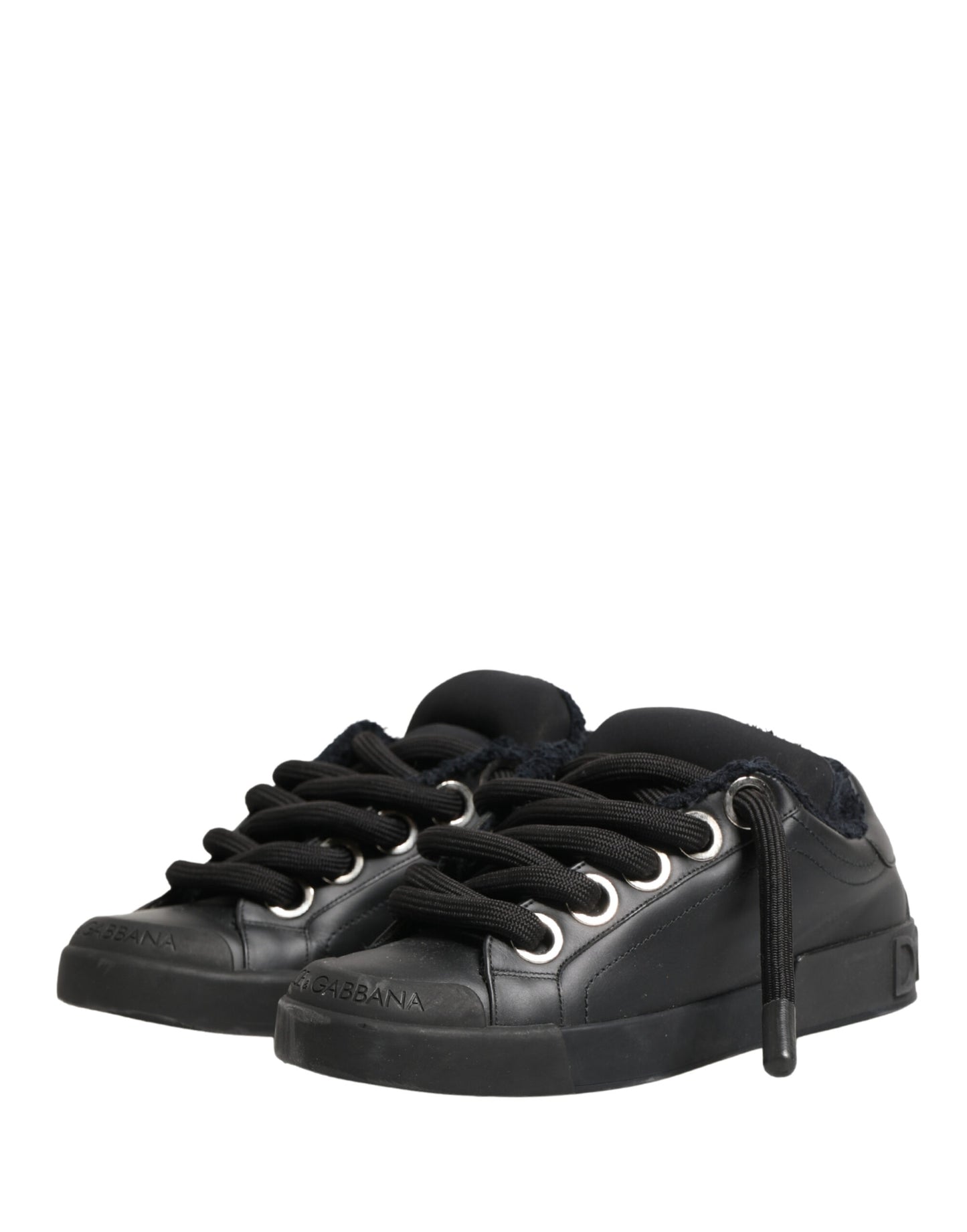 Black Calf Leather Nappa Lace-Up Sneakers Shoes