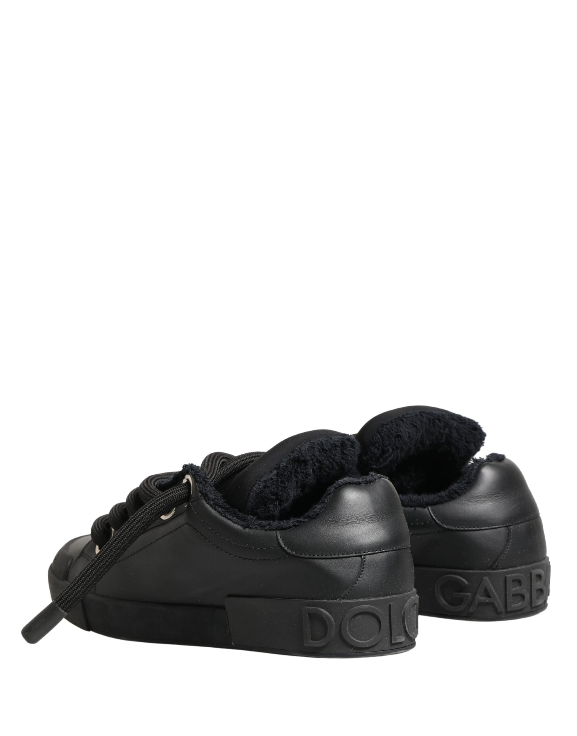 Black Calf Leather Nappa Lace-Up Sneakers Shoes