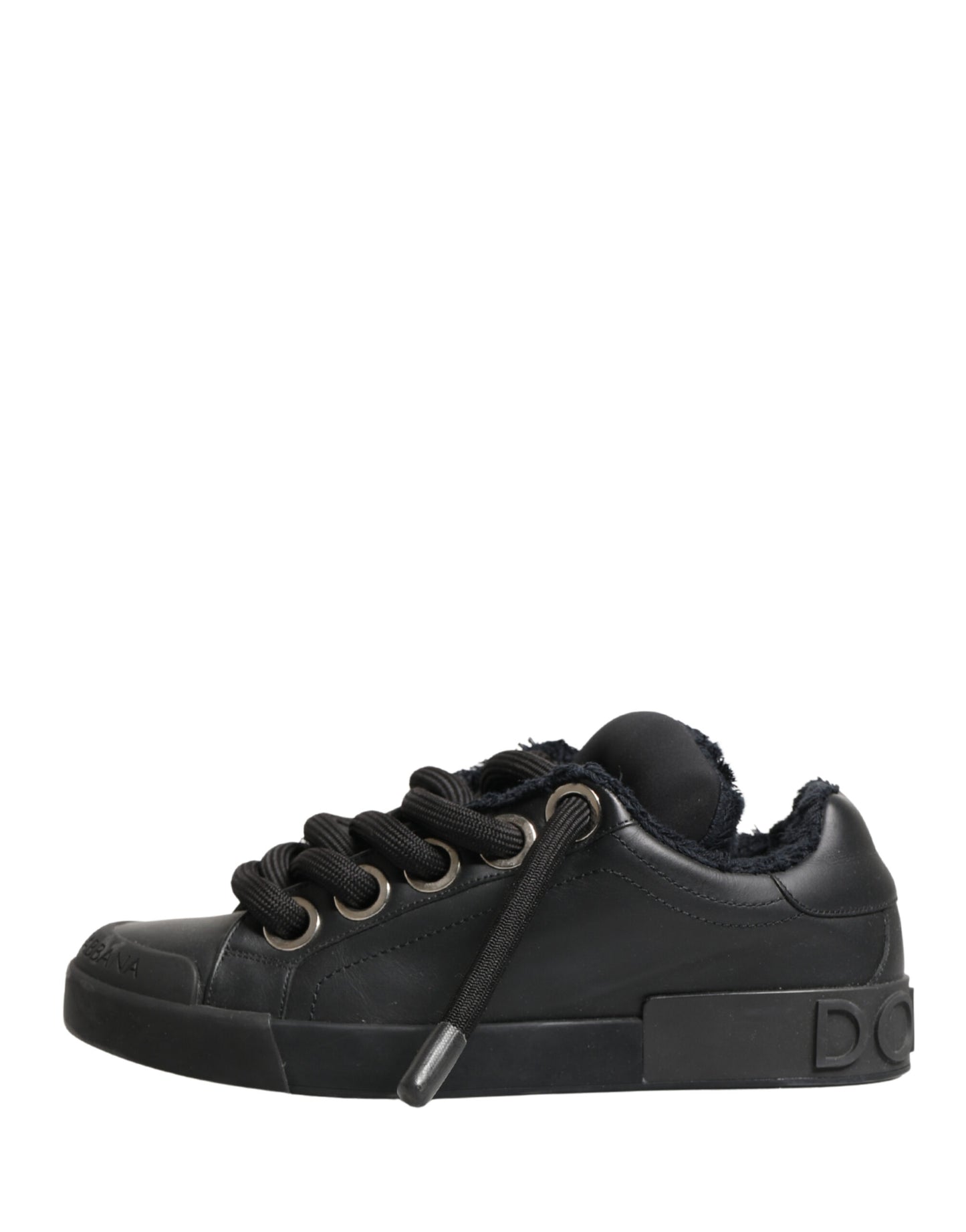 Black Calf Leather Nappa Lace-Up Sneakers Shoes