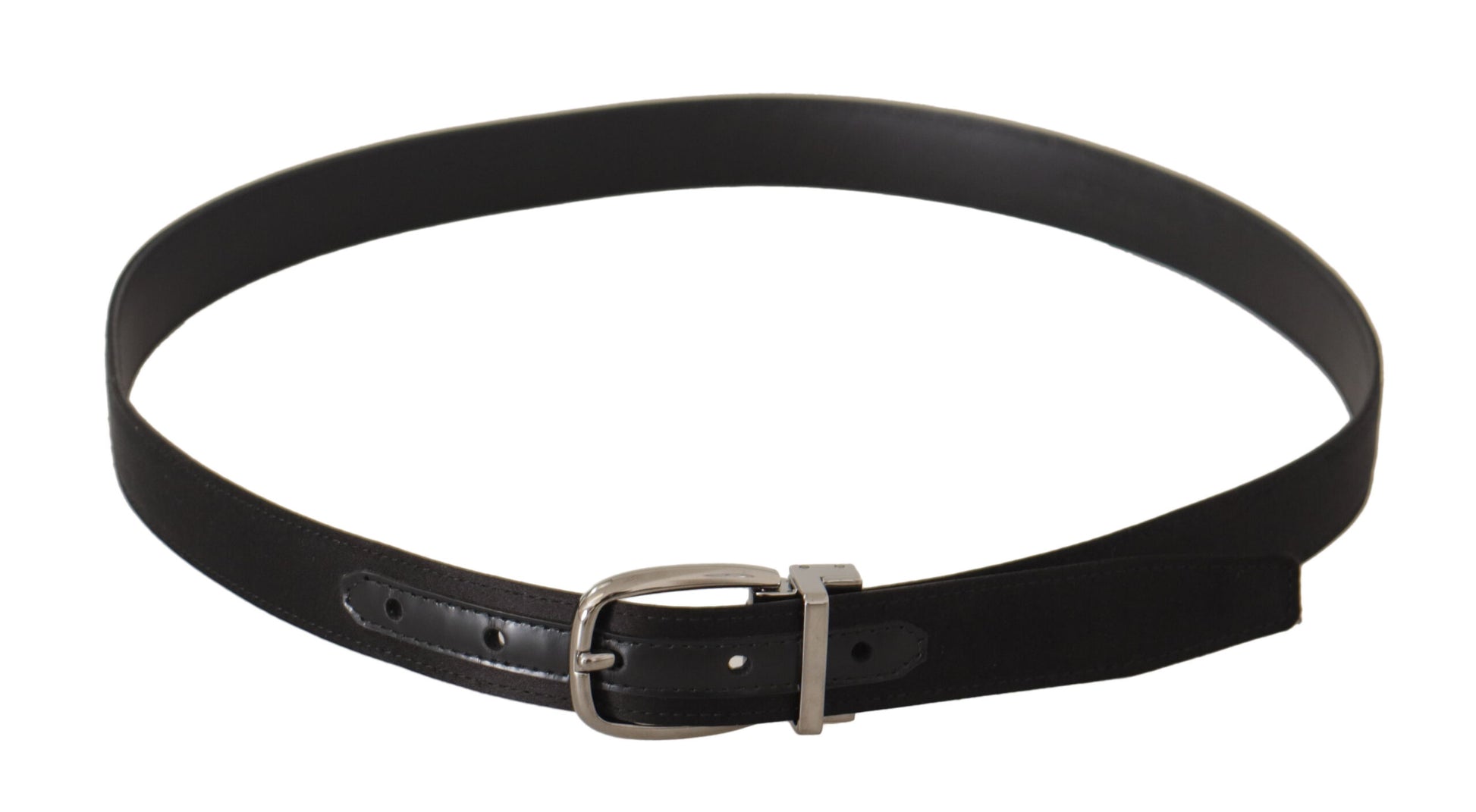 Black Calf Leather Silver Logo Metal Buckle Belt-Dolce & Gabbana-LabelTerrace.com
