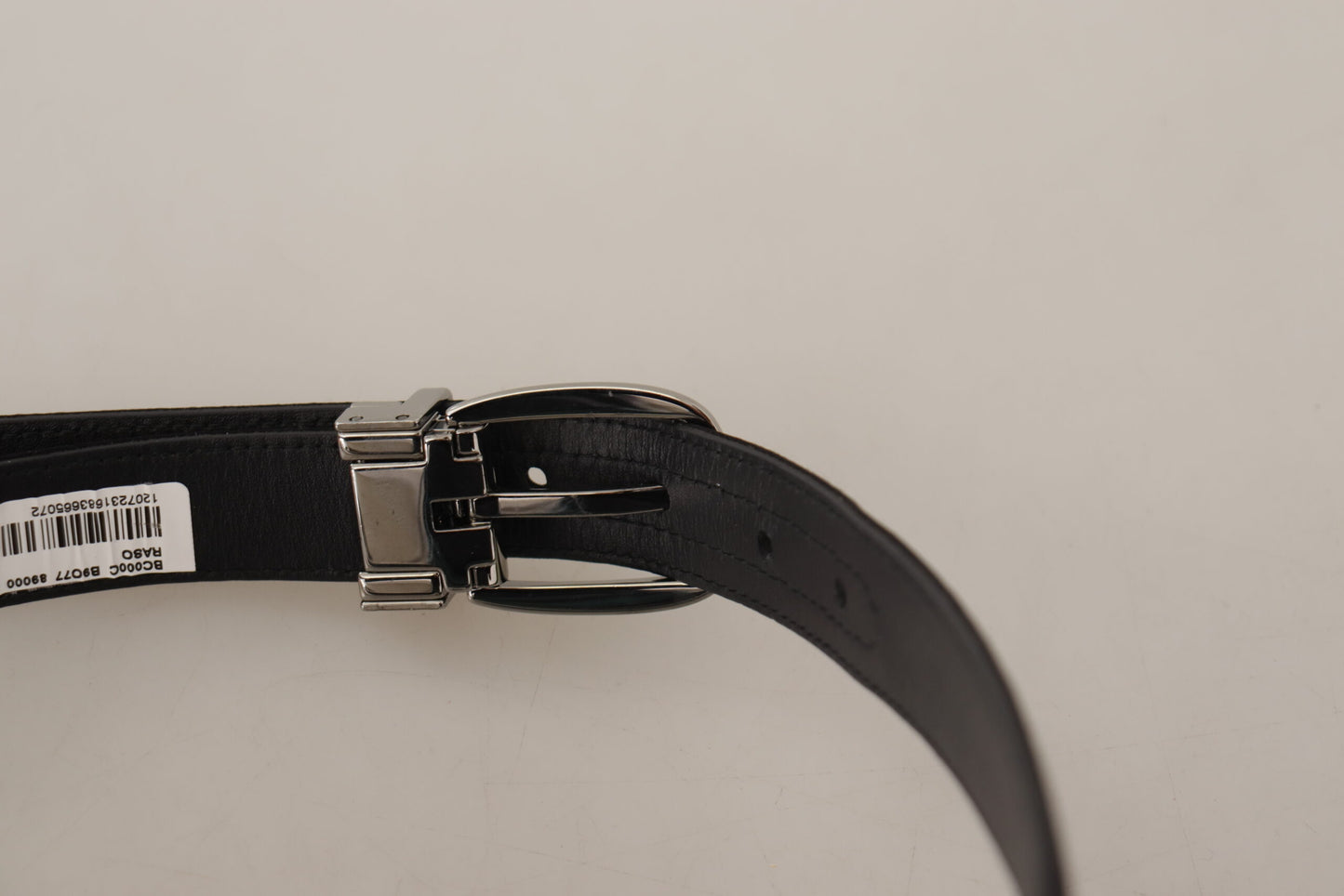 Black Calf Leather Silver Logo Metal Buckle Belt-Dolce & Gabbana-LabelTerrace.com