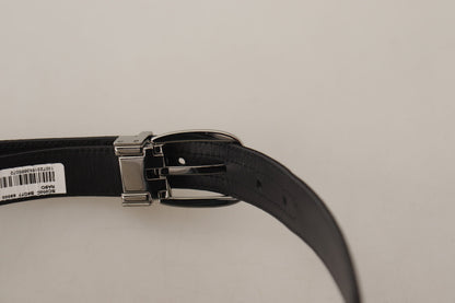 Black Calf Leather Silver Logo Metal Buckle Belt-Dolce & Gabbana-LabelTerrace.com