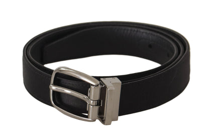 Black Calf Leather Silver Logo Metal Buckle Belt-Dolce & Gabbana-LabelTerrace.com