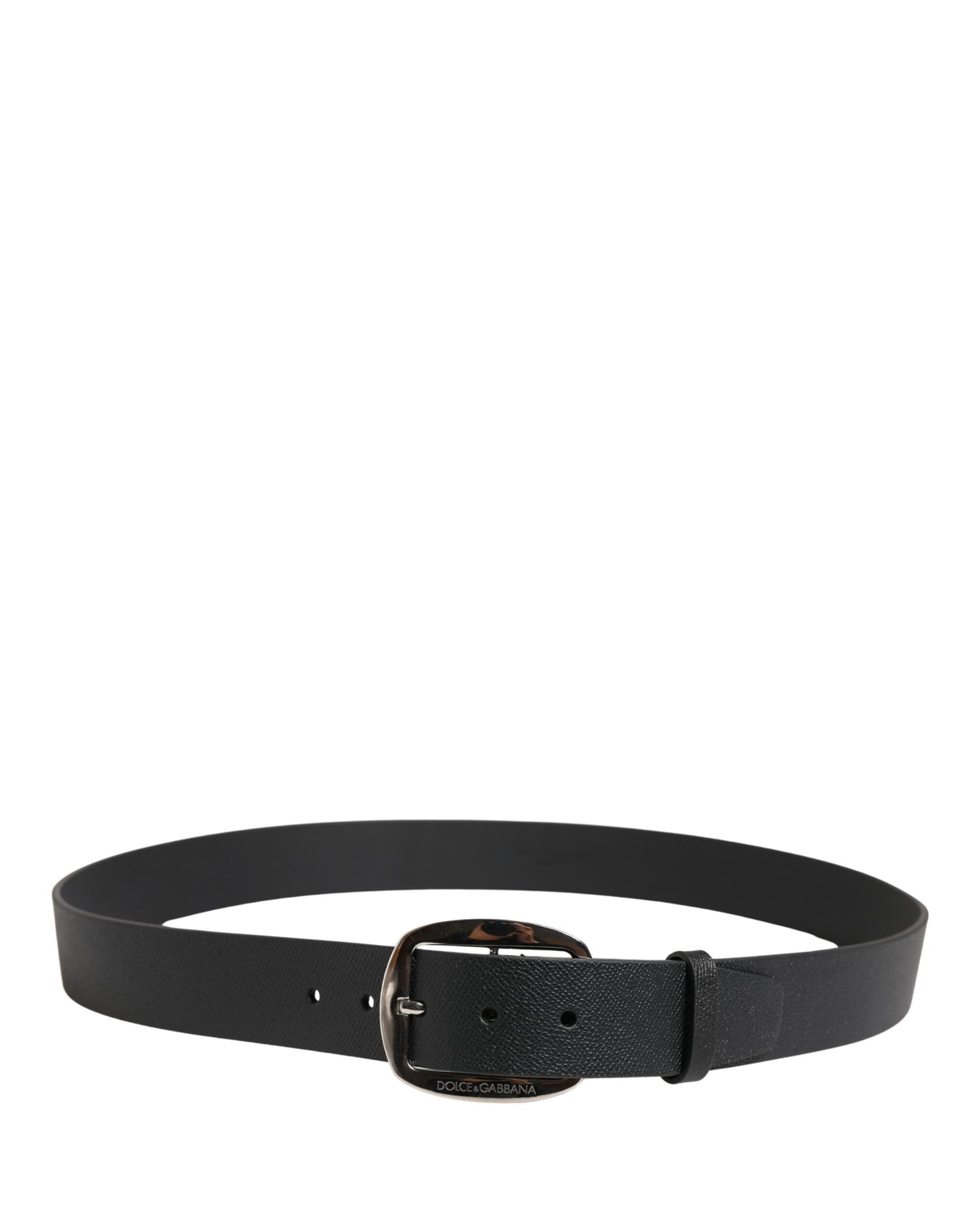 Black Calf Leather Silver Metal Buckle Belt
