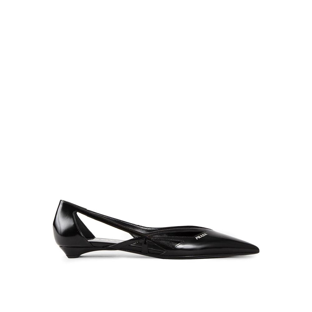 Brushed Leather Cut-Out Ballerina Flats-Prada-LabelTerrace.com