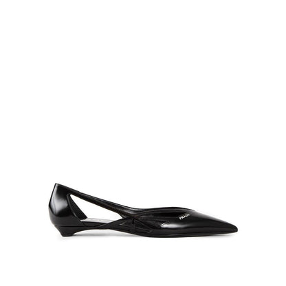 Brushed Leather Cut-Out Ballerina Flats-Prada-LabelTerrace.com