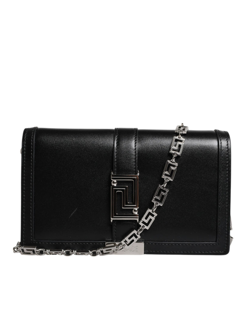 Black Calfskin Leather Chain Strap Shoulder Crossbody Bag-Versace-LabelTerrace.com