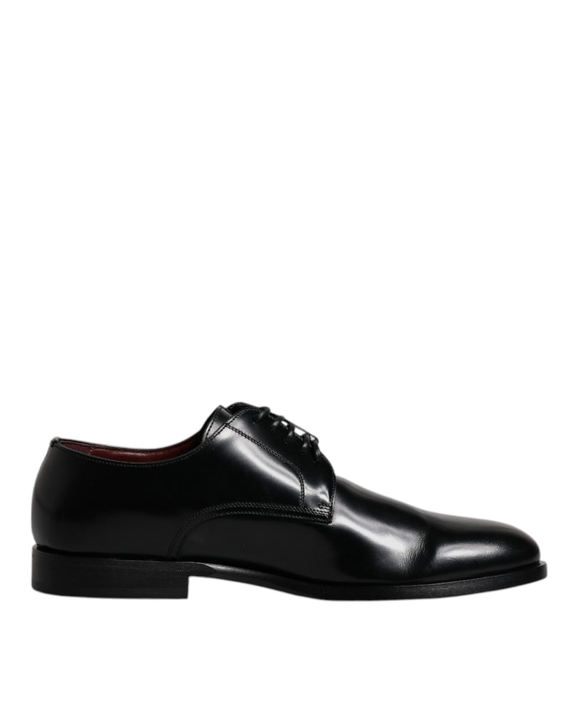 Black Calfskin Leather Derby Lace Up Formal Dress Shoes-Dolce & Gabbana-LabelTerrace.com