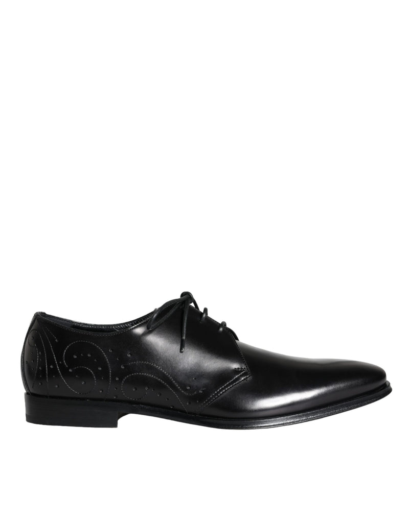 Black Calfskin Leather Derby Men Dress Shoes-Dolce & Gabbana-LabelTerrace.com