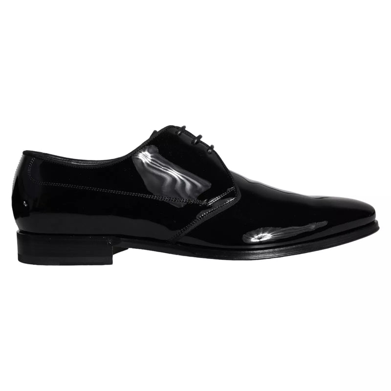 Black Calfskin Leather Derby Men Dress Shoes-Dolce & Gabbana-LabelTerrace.com