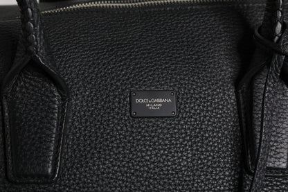 Black Calfskin Leather Hand Shoulder Duffle Bag-Dolce & Gabbana-LabelTerrace.com