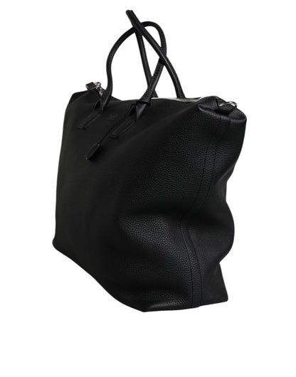 Black Calfskin Leather Hand Shoulder Duffle Bag-Dolce & Gabbana-LabelTerrace.com