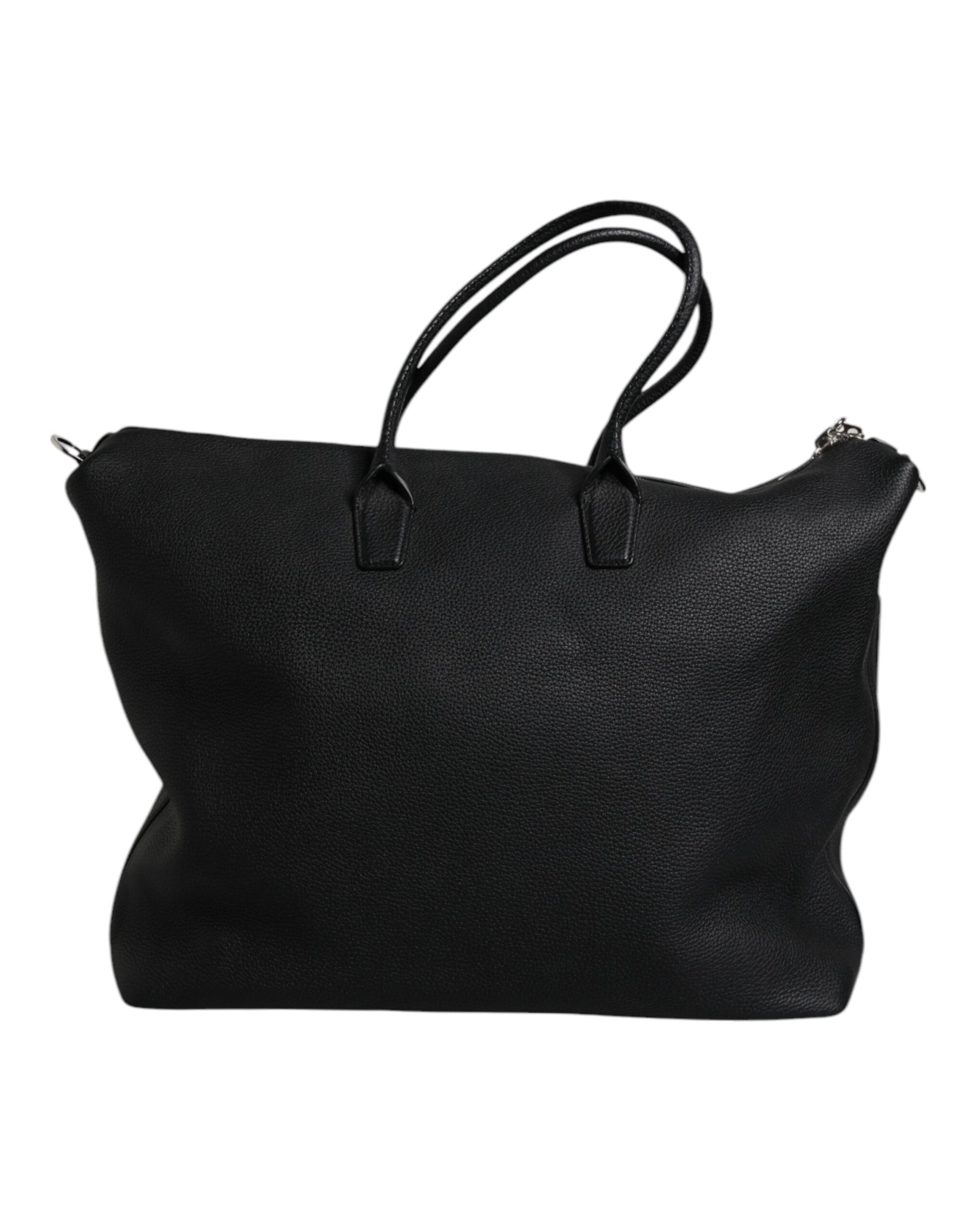 Black Calfskin Leather Hand Shoulder Duffle Bag-Dolce & Gabbana-LabelTerrace.com