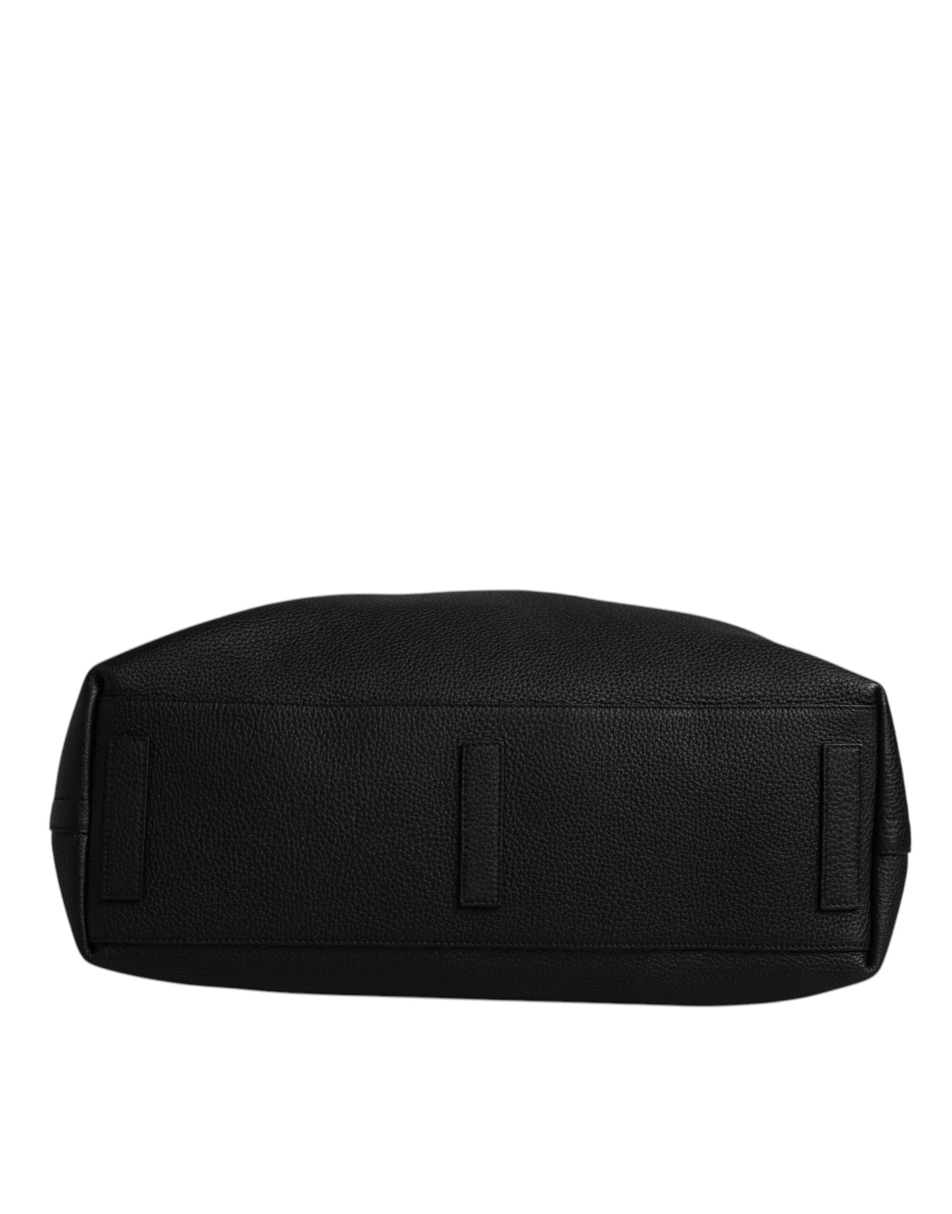 Black Calfskin Leather Hand Shoulder Duffle Bag-Dolce & Gabbana-LabelTerrace.com