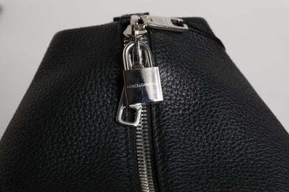 Black Calfskin Leather Hand Shoulder Duffle Bag-Dolce & Gabbana-LabelTerrace.com