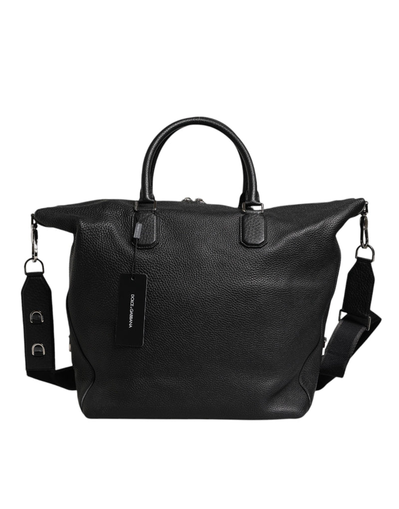 Black Calfskin Leather Hand Shoulder Duffle Bag-Dolce & Gabbana-LabelTerrace.com
