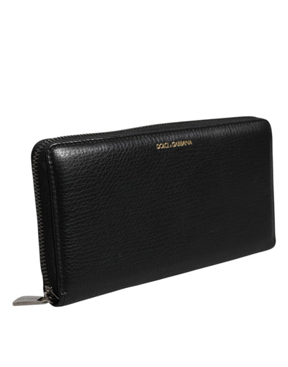 Black Calfskin Leather Logo Zip Around Continental Wallet-Dolce & Gabbana-LabelTerrace.com