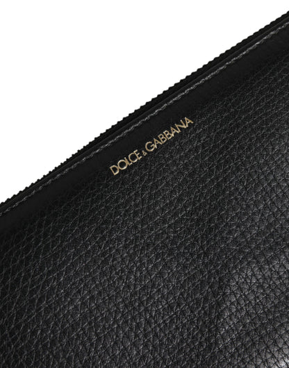 Black Calfskin Leather Logo Zip Around Continental Wallet-Dolce & Gabbana-LabelTerrace.com
