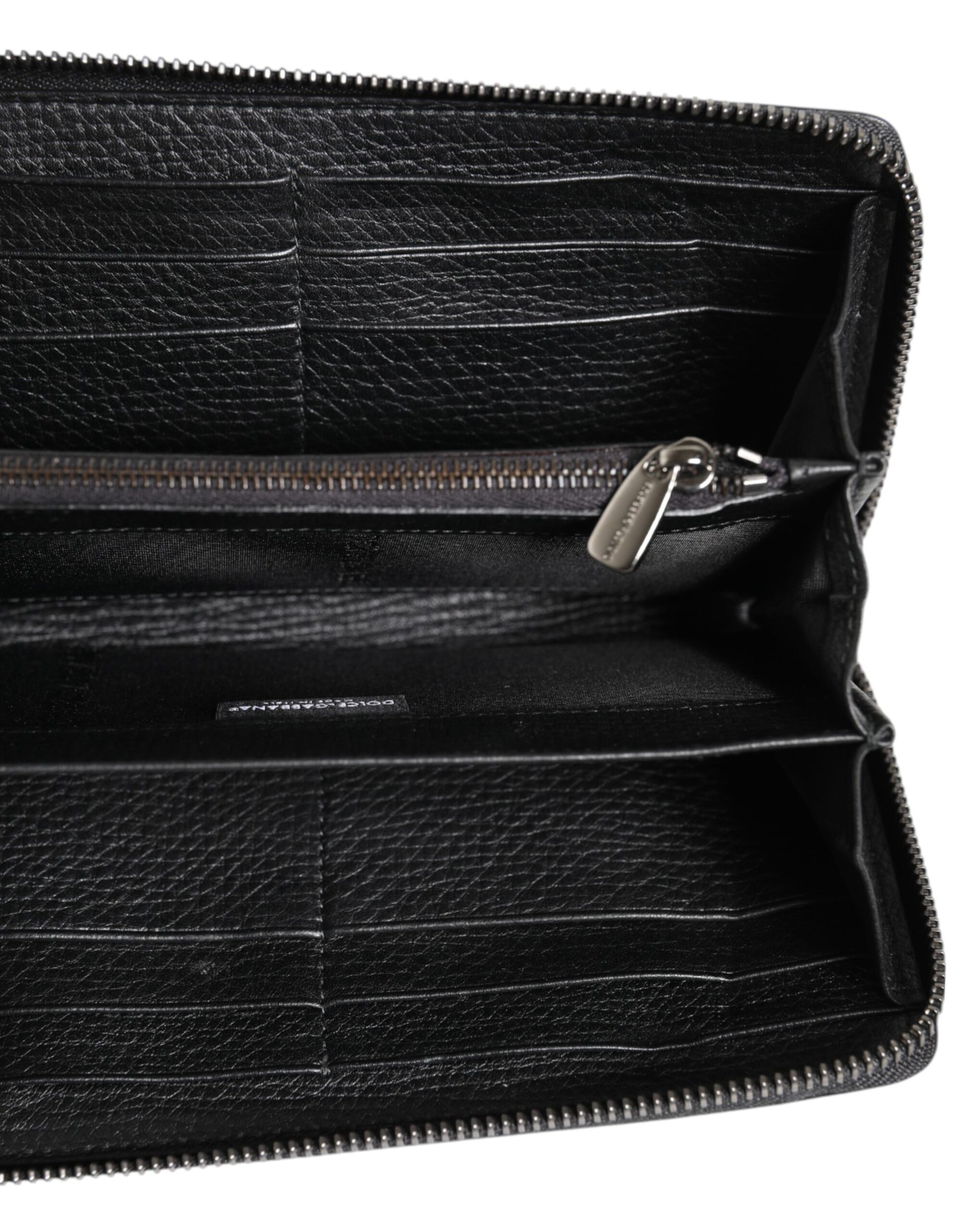 Black Calfskin Leather Logo Zip Around Continental Wallet-Dolce & Gabbana-LabelTerrace.com