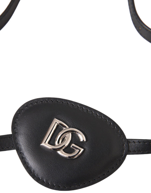 Black Calfskin Leather Metal DG Logo Eye Patch-Dolce & Gabbana-LabelTerrace.com
