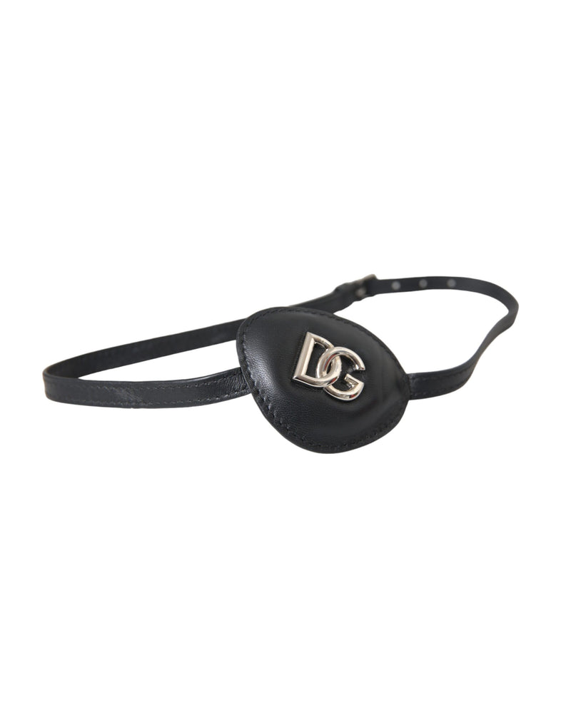 Black Calfskin Leather Metal DG Logo Eye Patch-Dolce & Gabbana-LabelTerrace.com