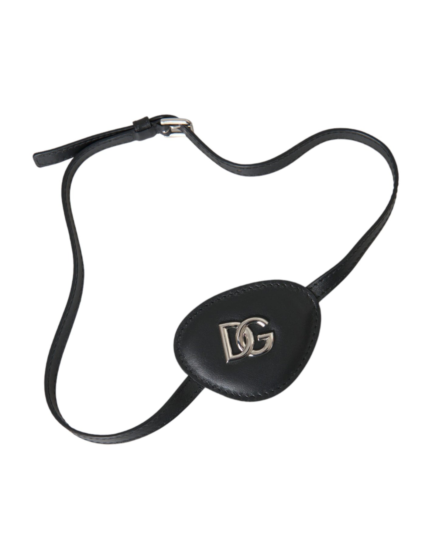 Black Calfskin Leather Metal DG Logo Eye Patch-Dolce & Gabbana-LabelTerrace.com