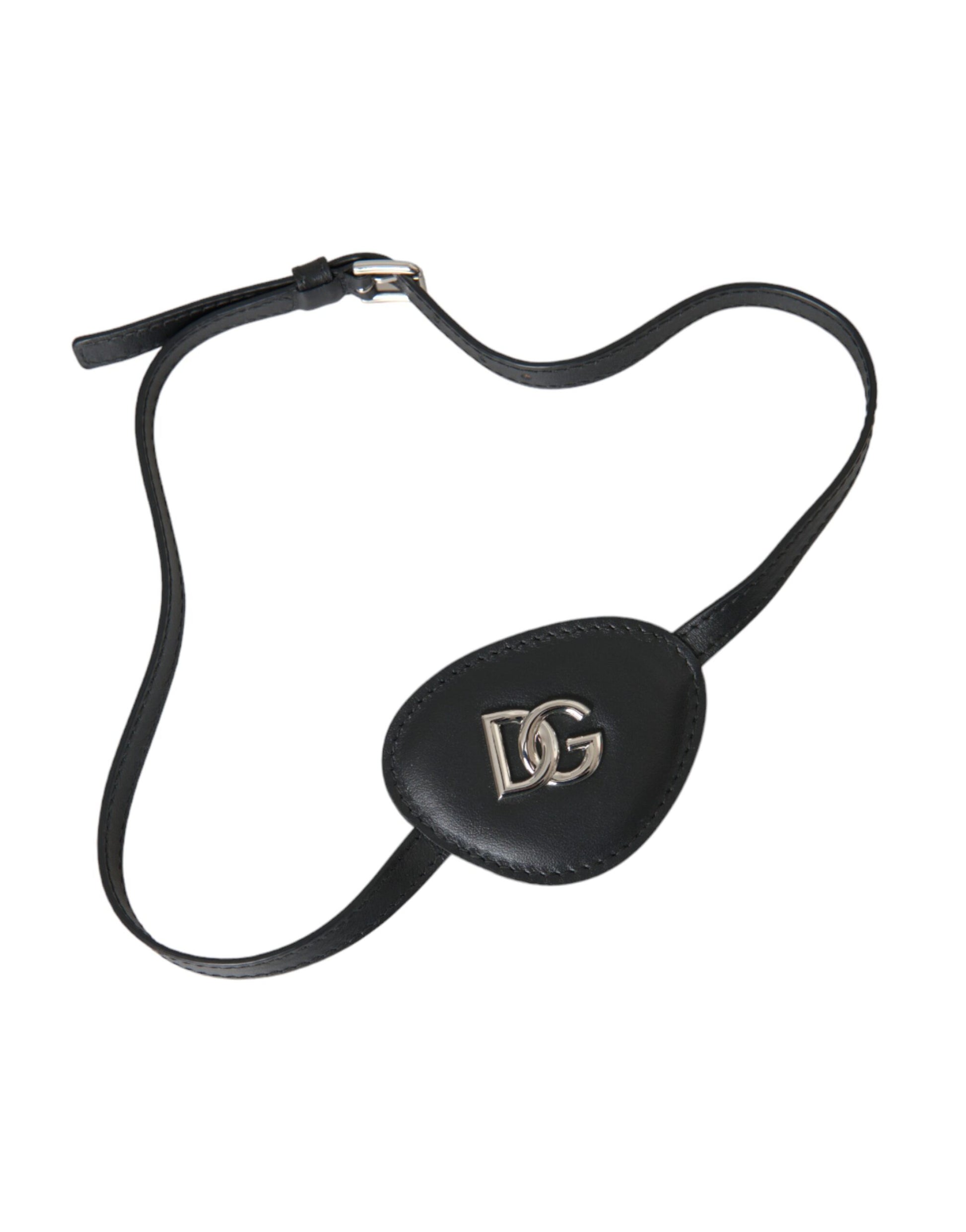 Black Calfskin Leather Metal DG Logo Eye Patch-Dolce & Gabbana-LabelTerrace.com
