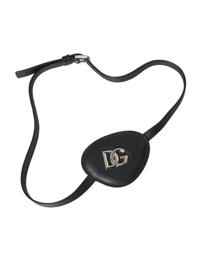 Black Calfskin Leather Metal DG Logo Eye Patch-Dolce & Gabbana-LabelTerrace.com