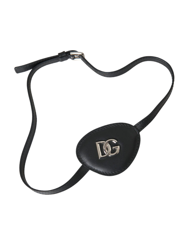 Black Calfskin Leather Metal DG Logo Eye Patch-Dolce & Gabbana-LabelTerrace.com