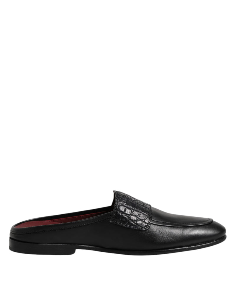 Black Calfskin Leather Slip On Loafers Shoes-Dolce & Gabbana-LabelTerrace.com