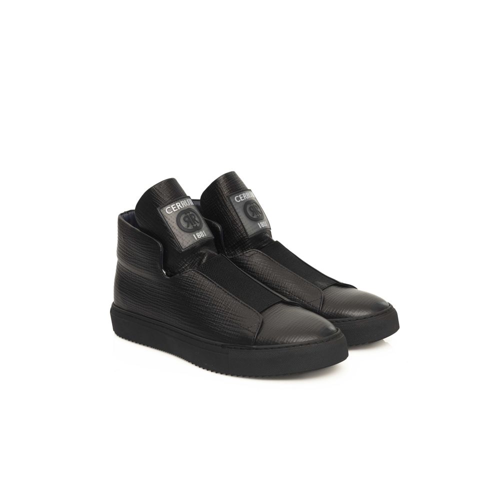 Black Calfskin Men Sneaker-Cerruti 1881-LabelTerrace.com
