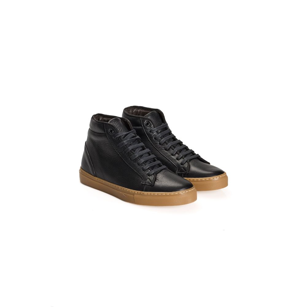 Black Calfskin Men's High Sneaker-Roberto Pepe Luxury-LabelTerrace.com