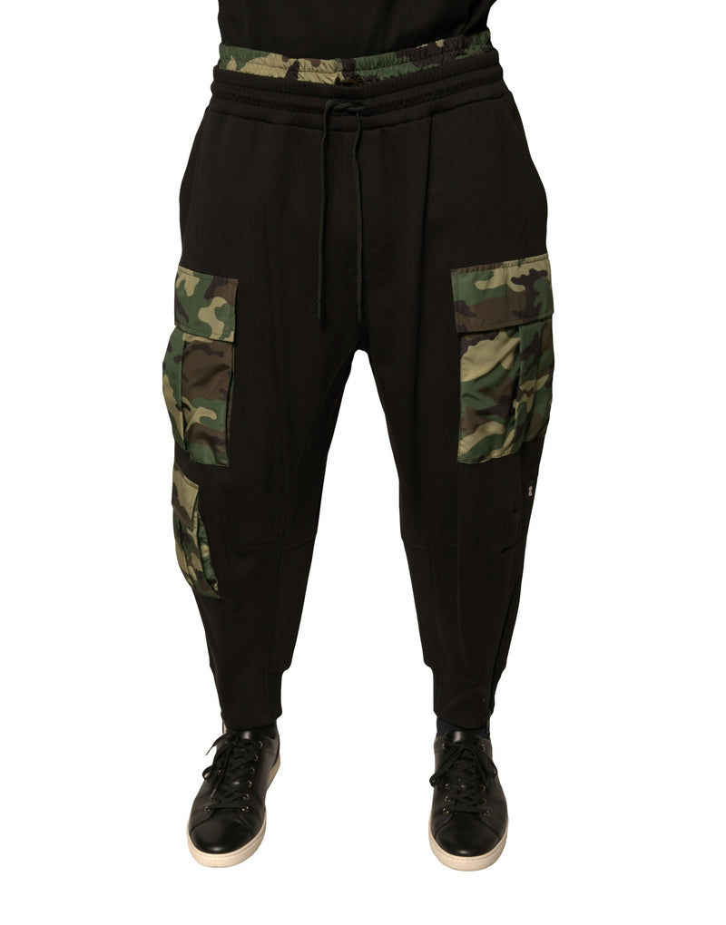 Black Camouflage Cotton Jogger Cargo Pants-Dolce & Gabbana-LabelTerrace.com