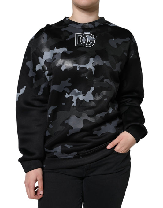 Black Camouflage Round Neck Sweatshirt Sweater-Dolce & Gabbana-LabelTerrace.com