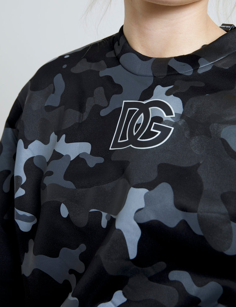 Black Camouflage Round Neck Sweatshirt Sweater-Dolce & Gabbana-LabelTerrace.com