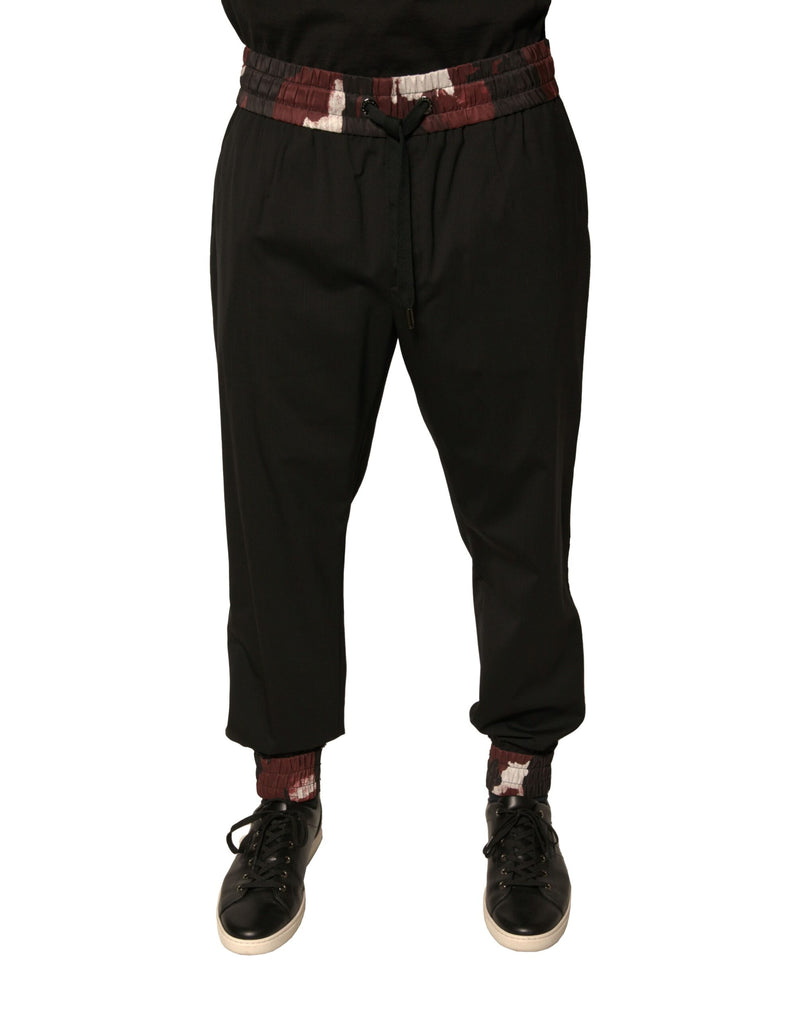 Black Camouflage Wool Jogger Sweatpants Pants-Dolce & Gabbana-LabelTerrace.com