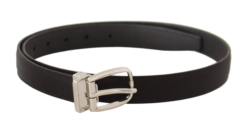 Black Canvas Leather Silver Logo Metal Buckle Belt-Dolce & Gabbana-LabelTerrace.com