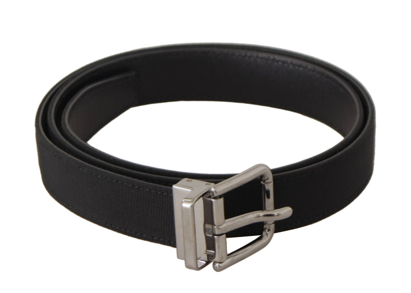 Black Canvas Leather Silver Metal Buckle Belt-Dolce & Gabbana-LabelTerrace.com