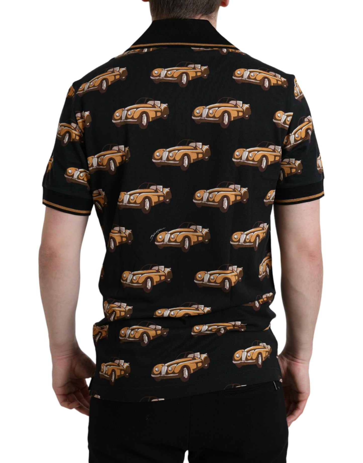 Black Car Print Short Sleeve Polo T-shirt-Dolce & Gabbana-LabelTerrace.com