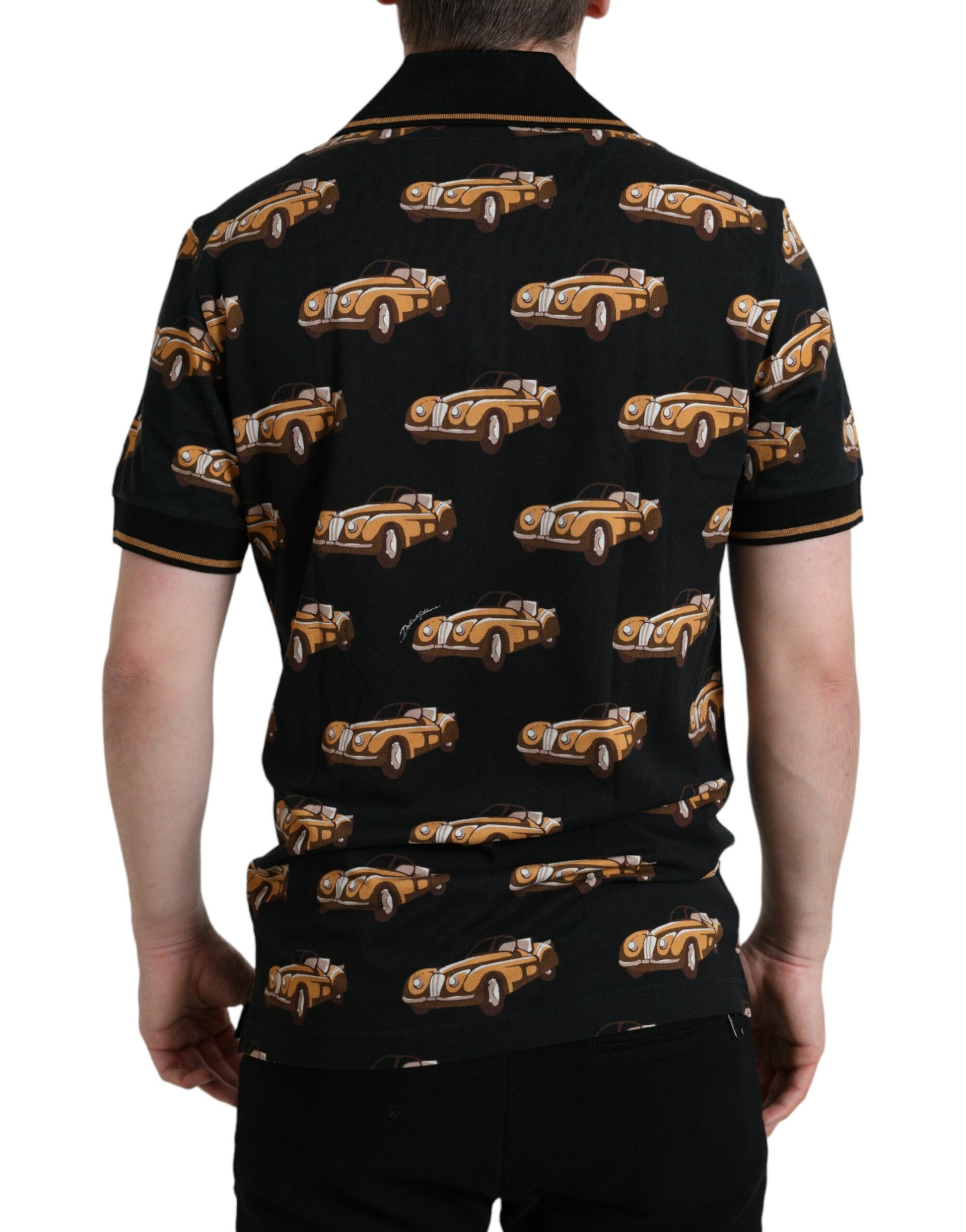 Black Car Print Short Sleeve Polo T-shirt-Dolce & Gabbana-LabelTerrace.com