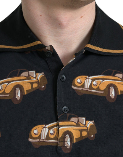 Black Car Print Short Sleeve Polo T-shirt-Dolce & Gabbana-LabelTerrace.com