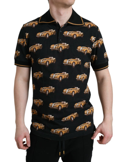 Black Car Print Short Sleeve Polo T-shirt-Dolce & Gabbana-LabelTerrace.com