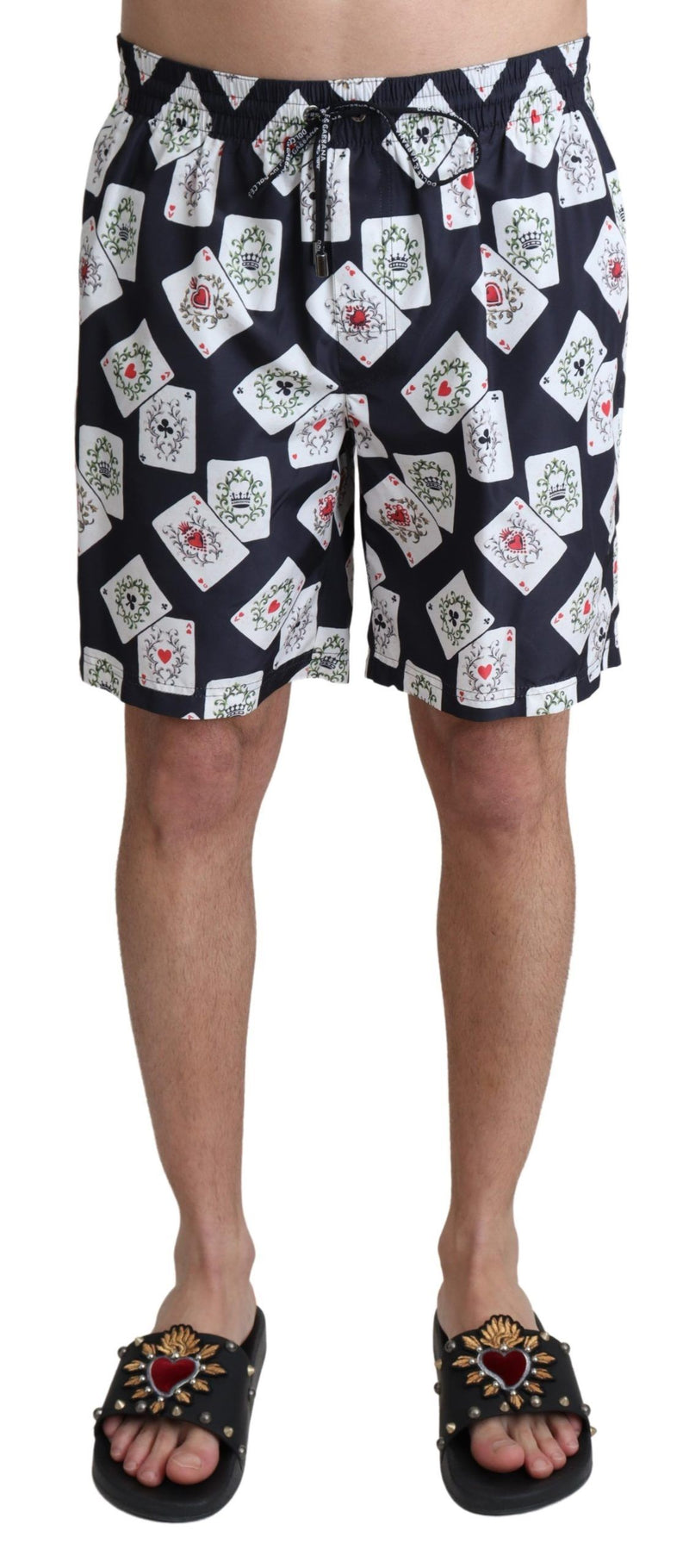 Black Card Deck Print Beachwear Swimshorts-Dolce & Gabbana-LabelTerrace.com